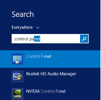 Search Control Panel